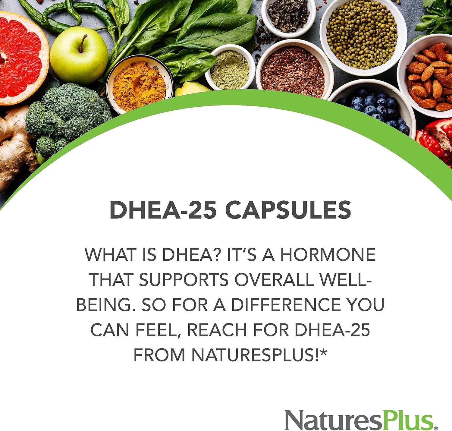 NaturesPlus DHEA-25 con Bioperina - 60 Cápsulas - Sin Gluten