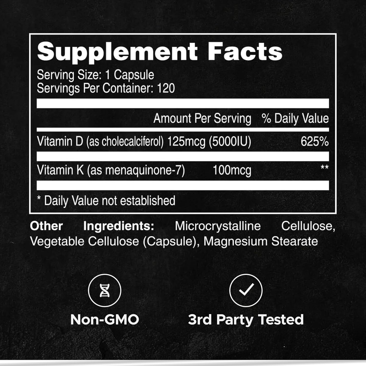 FITAID Essentials Vitamina D3 K2 5000 IU, 120 Cápsulas Veganas