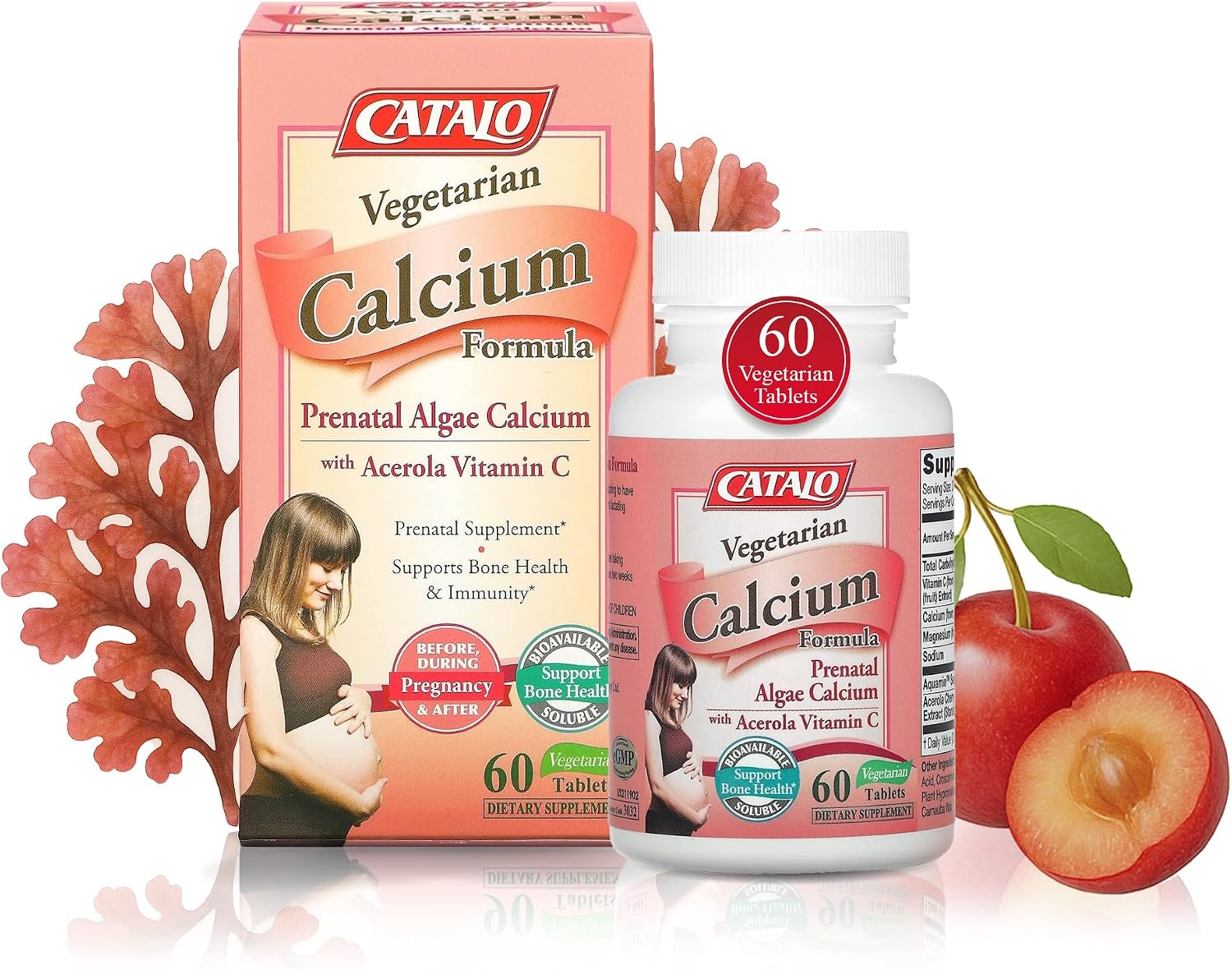 CATALO Fórmula de Calcio Vegetal con Algas Rojas y Vitamina C - 90 Comprimidos