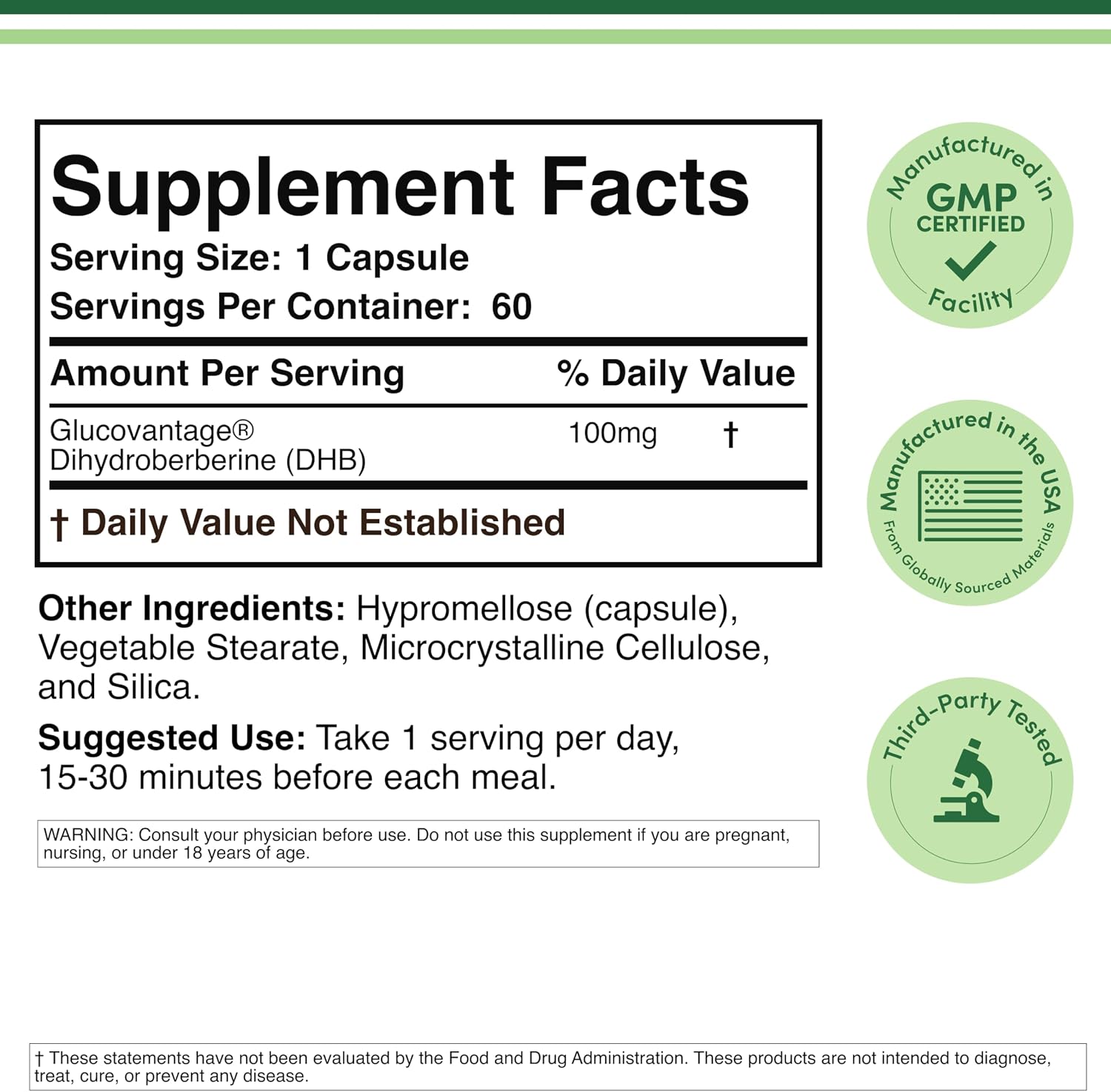 Dihydroberberine 100mg, 60 Cápsulas (GlucoVantage® Super Berberina Patentada) – Double Wood