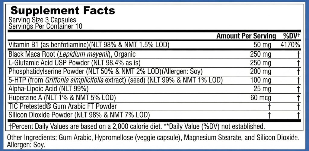 FOG OFF Suplemento para Niebla Mental - Cápsulas de Enfoque y Claridad con Vitamina B1, Maca Negra y Fosfatidilserina