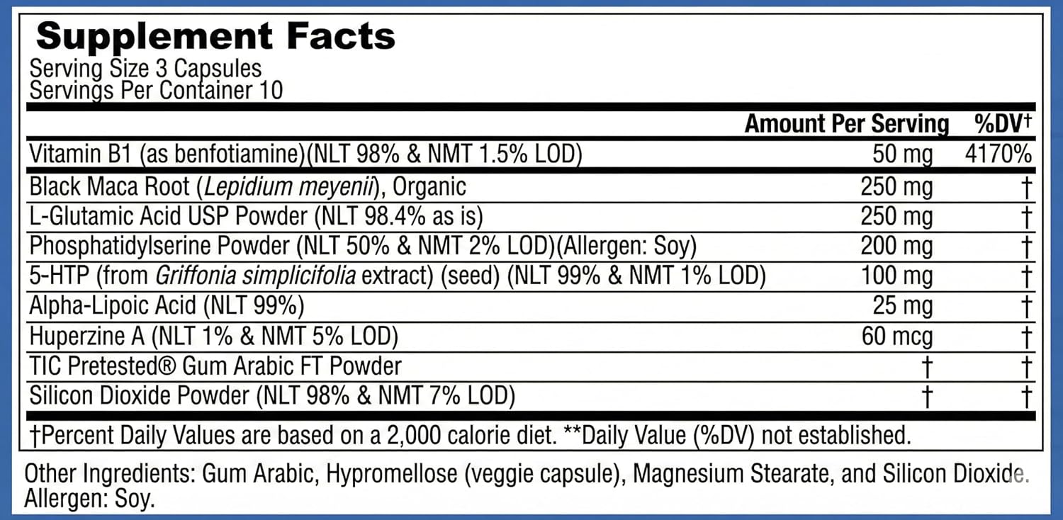 FOG OFF Suplemento para Niebla Mental - Cápsulas de Enfoque y Claridad con Vitamina B1, Maca Negra y Fosfatidilserina