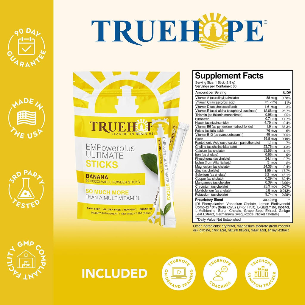 Truehope EMPowerplus Ultimate Sticks Multivitamínico Nootrópico con Inositol - 30 Sobres (Plátano)