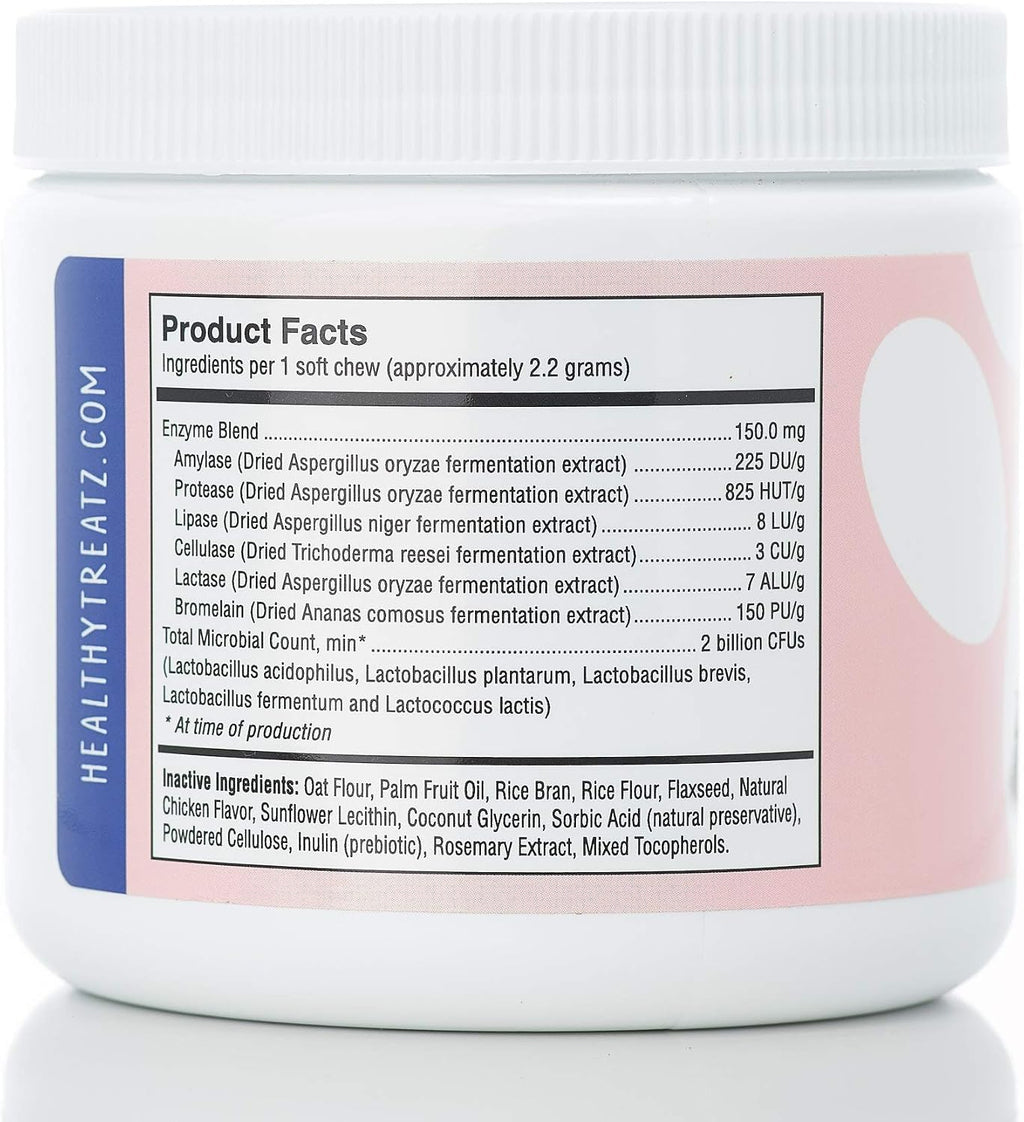 HealthyTreatz Probióticos para Perros – 2 Mil Millones UFC, 6 Cepas con Enzimas Digestivas – Masticables Blandos, 120 uds