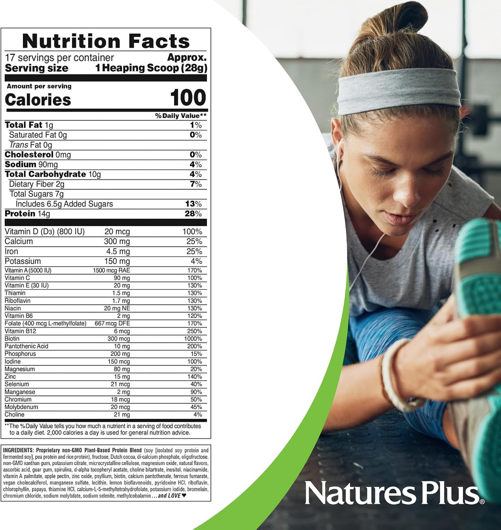 NaturesPlus SPIRU-TEIN, Chocolate - 476 g - Proteína Vegetal en Polvo
