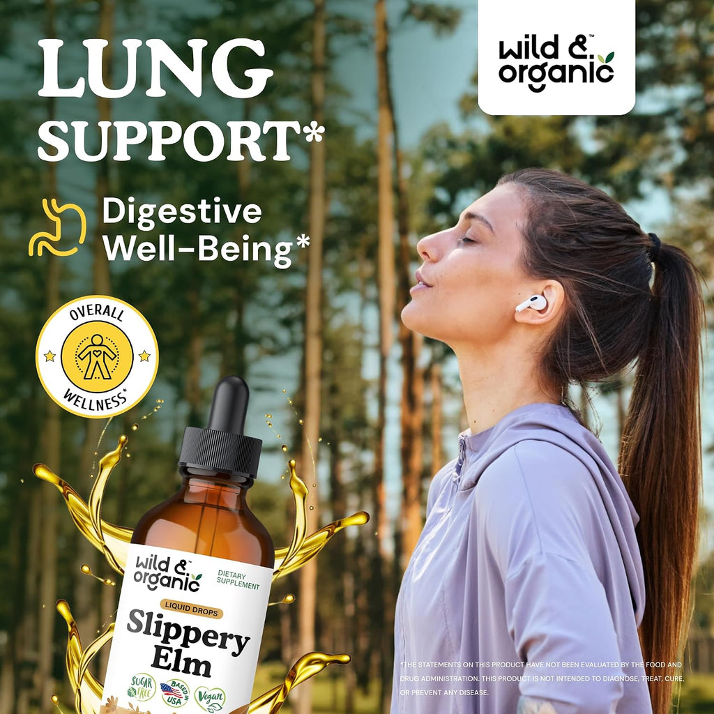 Wild & Organic Slippery Elm Liquid Drops - Apoyo Digestivo, Pulmonar y para la Mujer - 118 ml