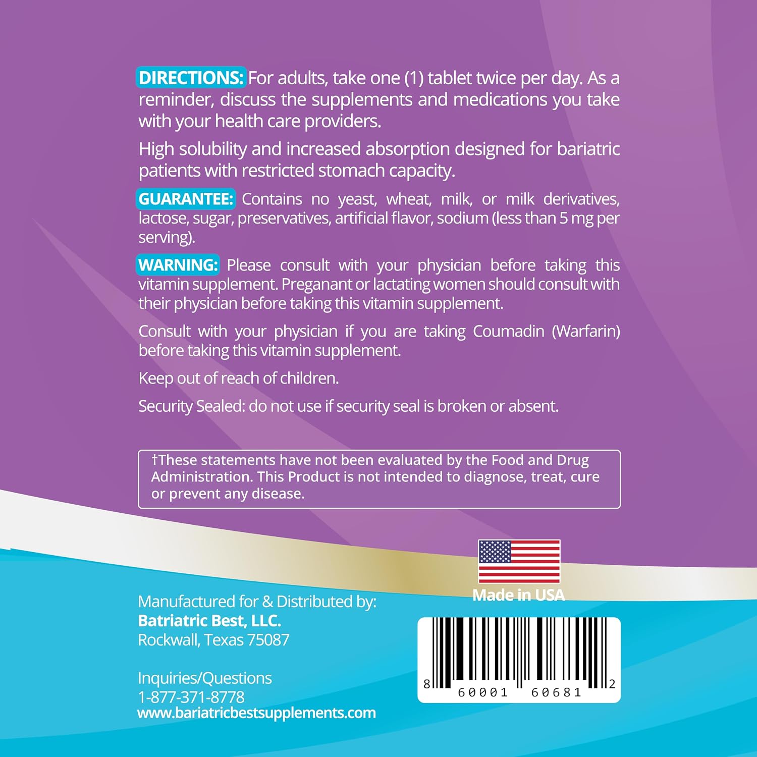 Bariatric Best High ADEK Multivitamínico - 180 Comprimidos (3 Meses)
