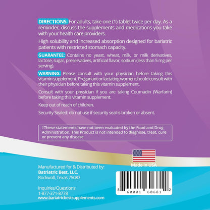 Bariatric Best High ADEK Multivitamínico - 180 Comprimidos (3 Meses) – Image 3