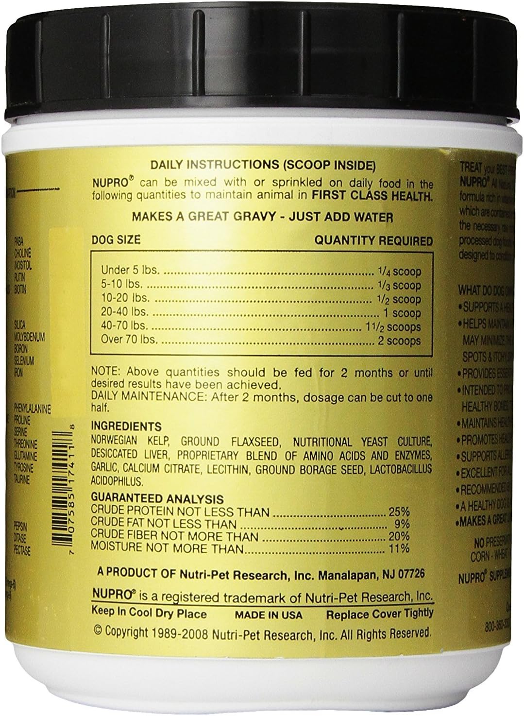 Nupro Nutri-Pet Suplemento Natural para Perros (1,7 kg)
