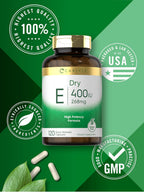 Carlyle Dry Vitamin E 400 UI | 120 Cápsulas | D-Alfa Tocoferilo | Fórmula de Alta Potencia | No-GMO y Sin Gluten