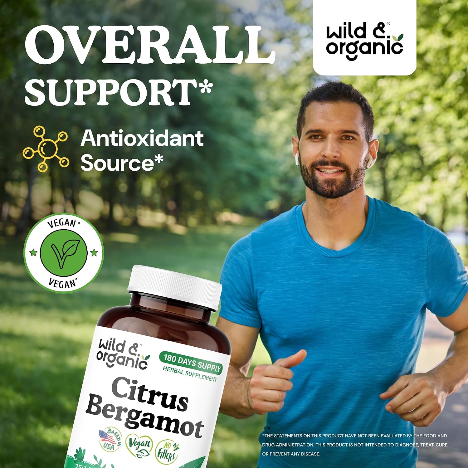 Wild & Organic Cápsulas de Bergamota Cítrica - Antioxidante y Apoyo General - Extracto de Citrus Bergamia - Vegano, Sin Rellenos, No GMO - 180 Cápsulas