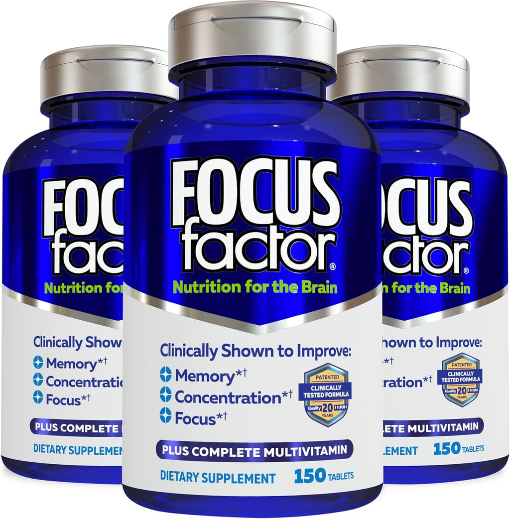 Focus Factor Nutrition for The Brain - Suplemento para la Memoria y Concentración con Multivitamínico Completo, 150 Comprimidos (Pack de 3)
