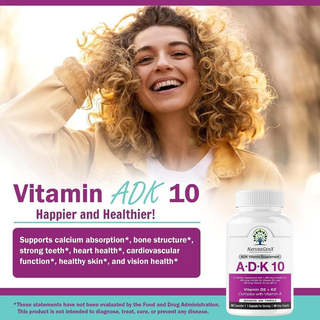 NatureGenX ADK10 – Vitaminas A, D3 y K2 MK-7 (90 Cápsulas)