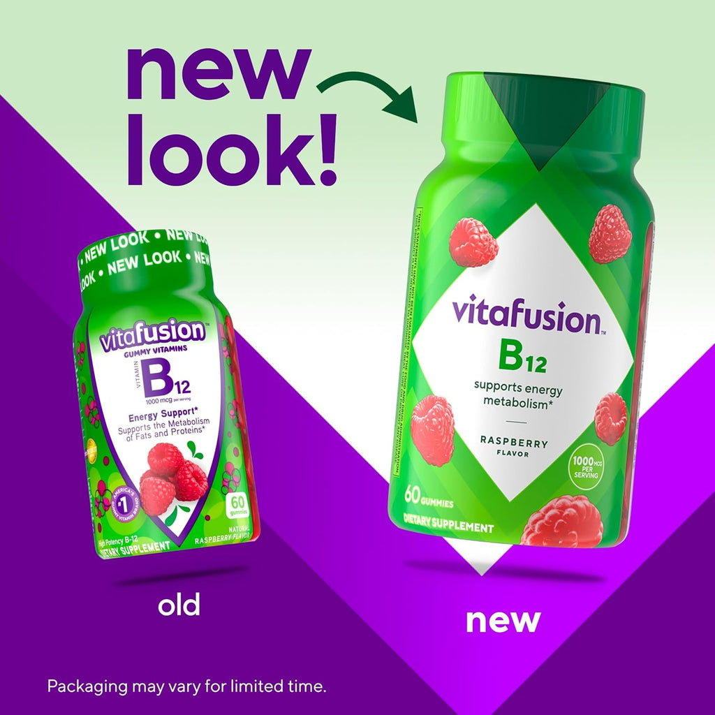 Vitafusion Vitamin B12 Gummies 1000 mcg - 60 Adult Gummies - Raspberry Flavor