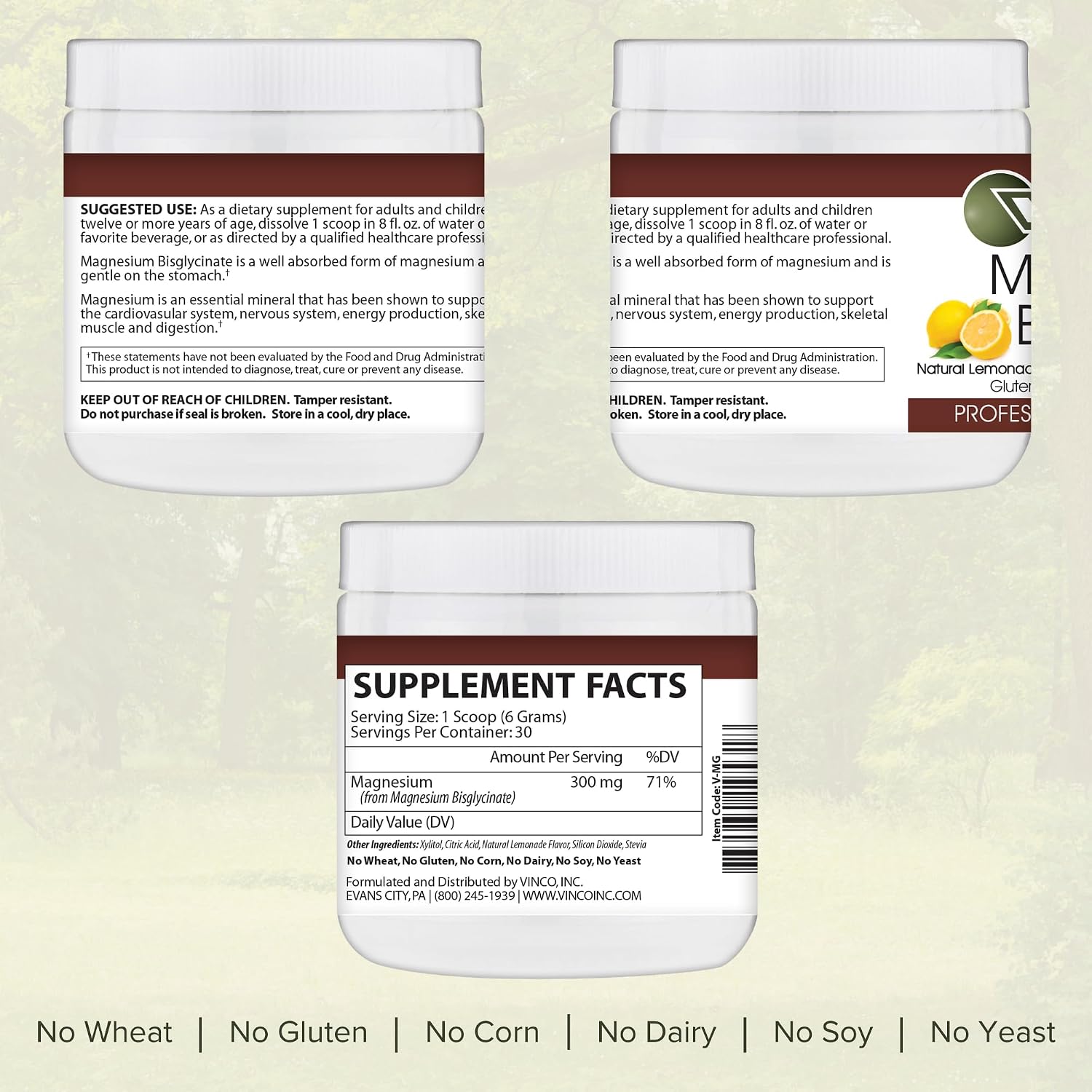 Vinco – Magnesio Bisglicinato en Polvo Apoyo Muscular Avanzado | 180 g (30 raciones) | Sabor Limonada | Apoya la Tensión y Calambres Musculares | Sin Gluten y Vegetariano