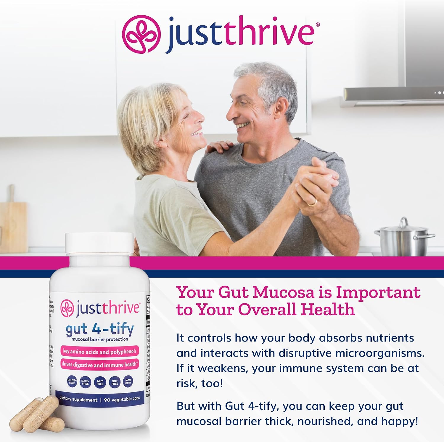 Just Thrive Gut 4-tify - Suplemento para la Salud Intestinal - 90 Cápsulas Vegetales
