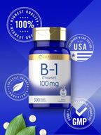 Carlyle B1 Vitamina 100 mg | 300 Comprimidos | Complemento para Mujeres y Hombres | Como Clorhidrato de Tiamina | Vegano, No Transgénico y Sin Gluten