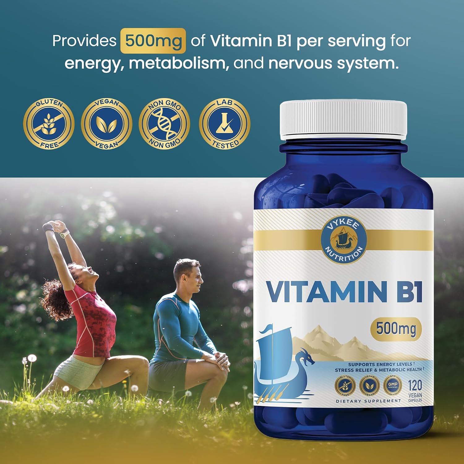 Vykee Nutrition Vitamina B1 (Tiamina) Cápsulas – 500 mg, 120 unidades