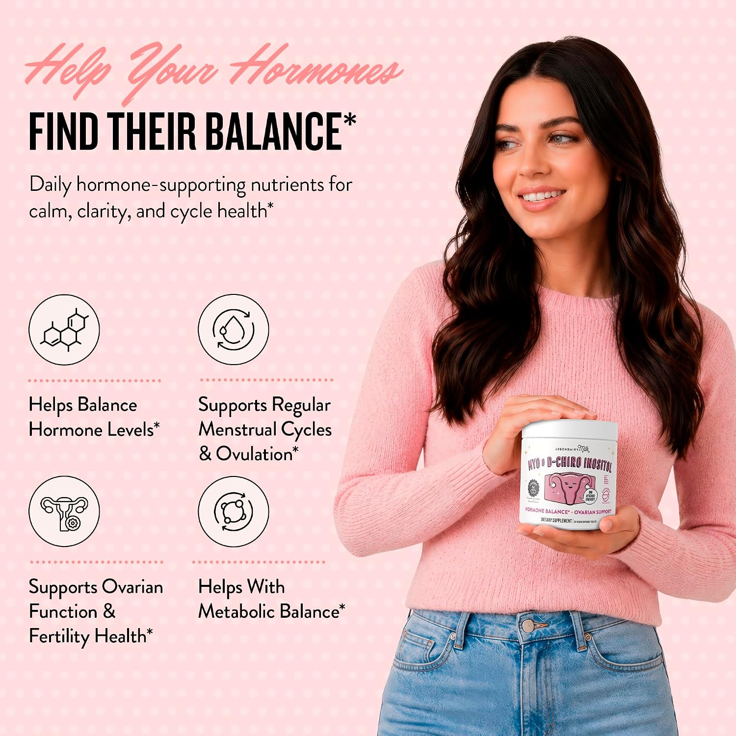 Legendairy Milk Myo Inositol and D Chiro Inositol Supplement for Women, 40:1 Ratio, Sugar Free Vegan Chewable Tablets, Cherry Flavor, 90 Day Supply, Pack of 3