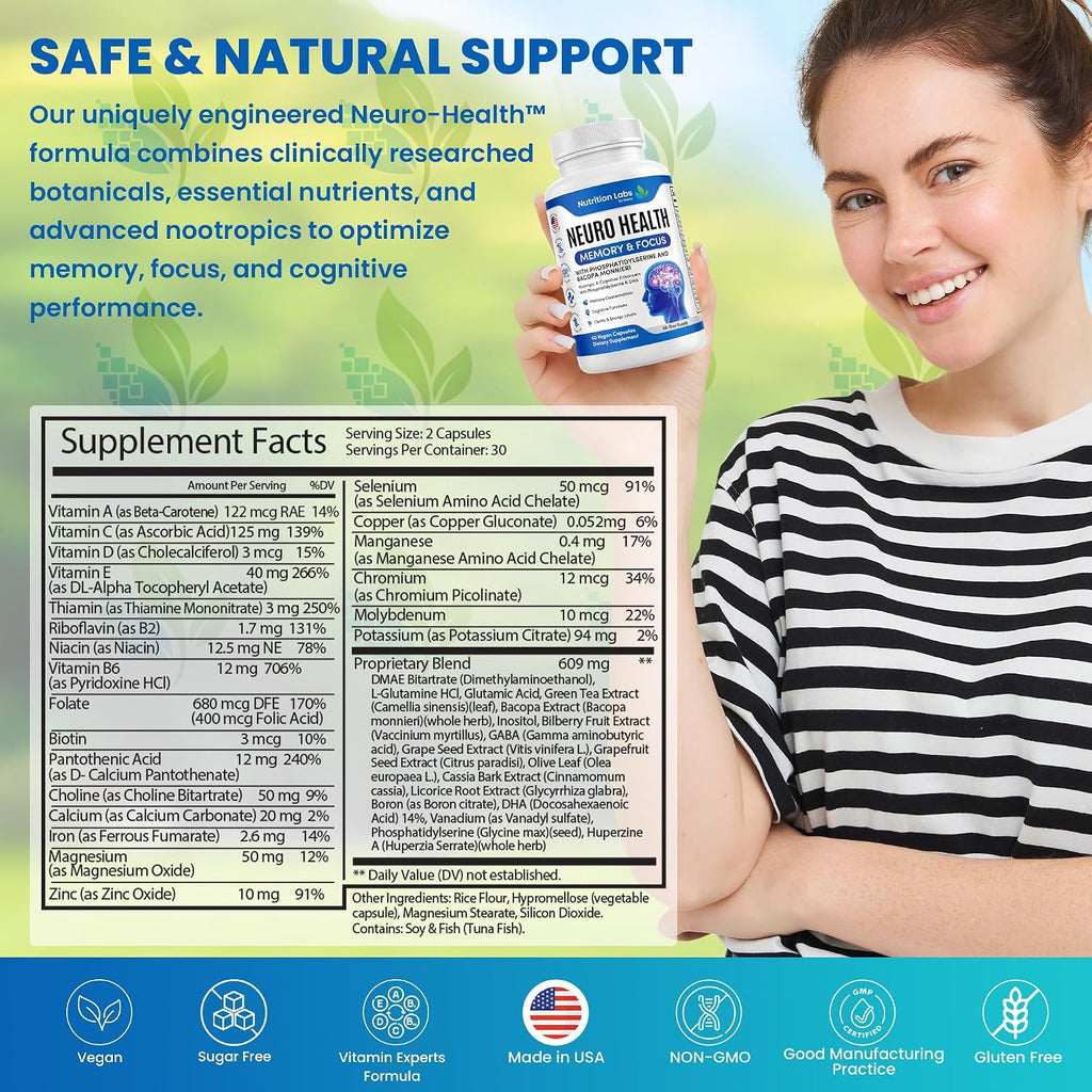 Suplemento Nootrópico para Memoria y Enfoque con Bacopa Monnieri y Vitaminas