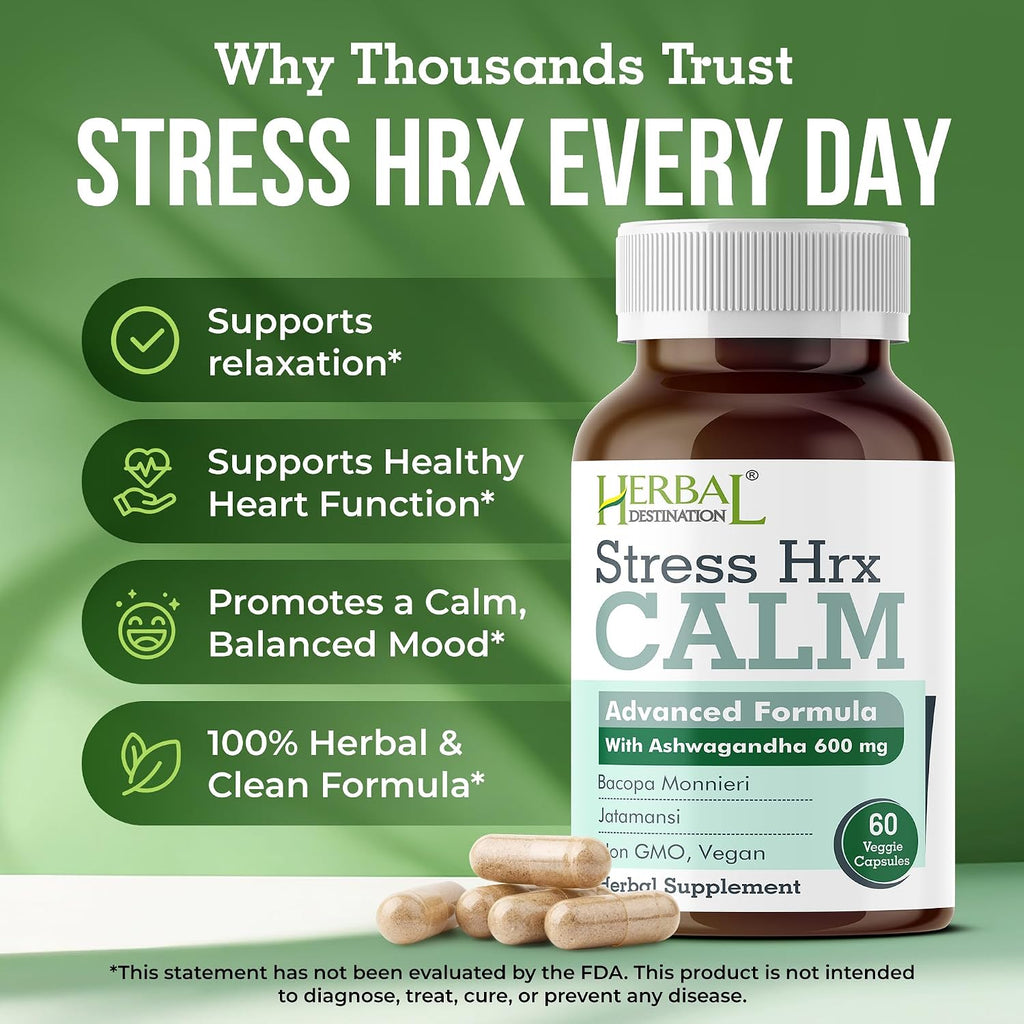 Stress Hrx, Ashwagandha Capsule, Destination Herbal Stress Relief - 60 Capsules