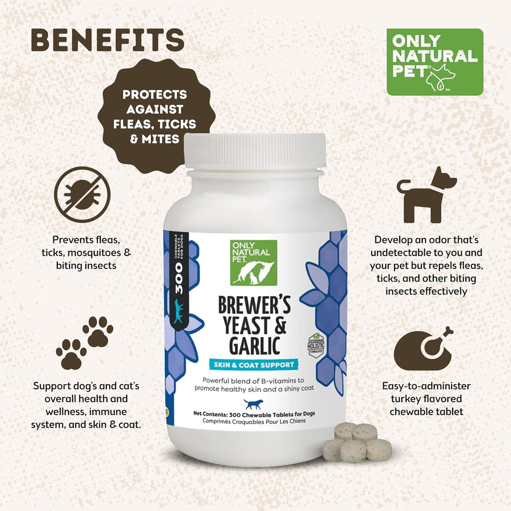 Only Natural Pet Levadura de Cerveza y Ajo Masticables para Perros - 300 Comprimidos