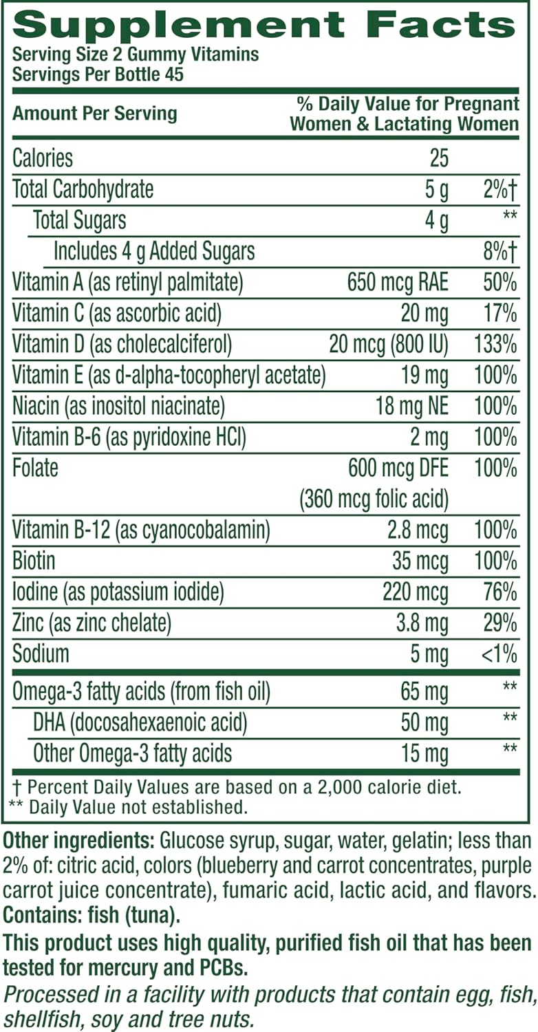 Vitafusion Prenatal Gummies - Vitaminas Prenatales en Gominolas, Sabor Frambuesa Limón, 90 Unidades