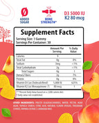 SUNNY SAM Vitamin D3 K2 Gummies 5000 UI, Sin Azúcar, 30 Gominolas