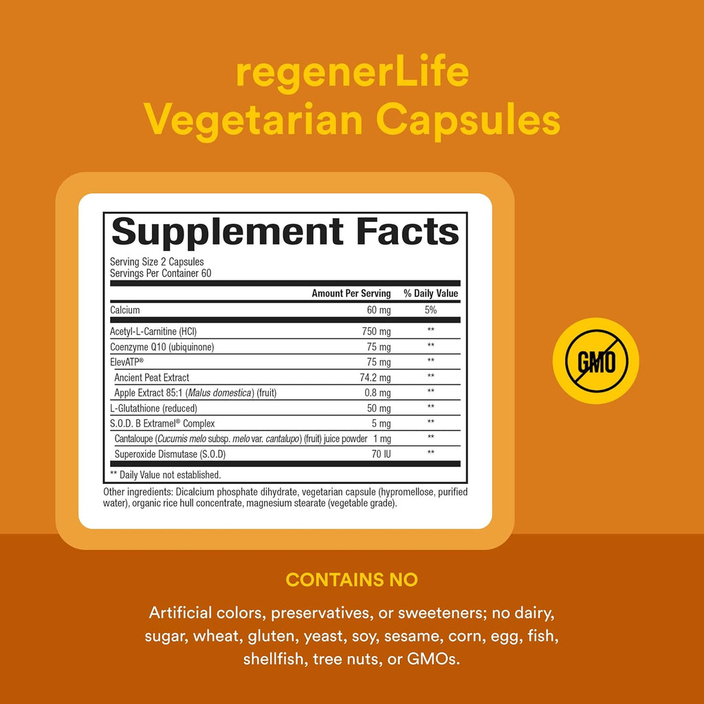 Natural Factors RegenerLife Cápsulas – Apoyo Mitocondrial y Energía Celular (120 Cápsulas)
