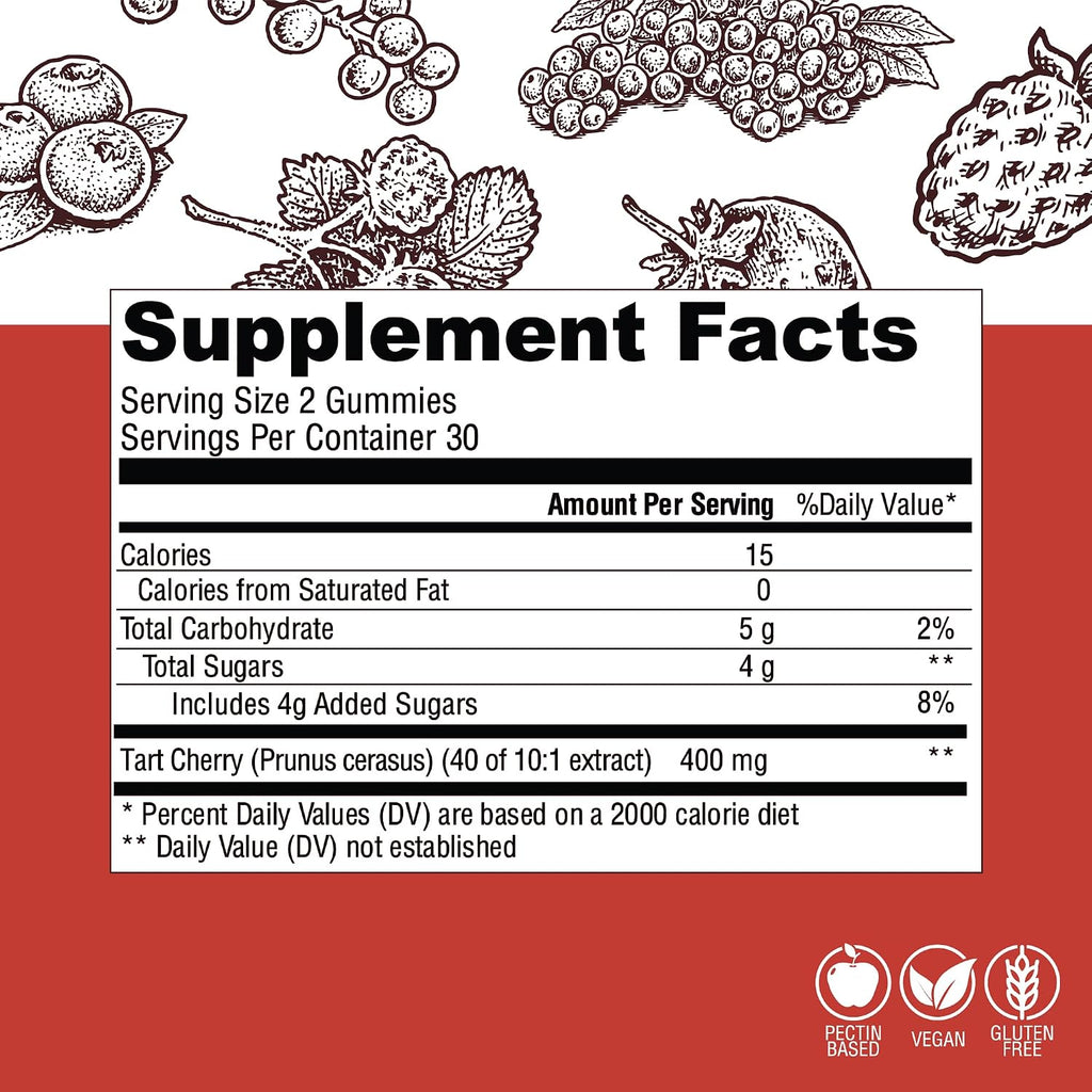 Country Farms Gominolas de Cereza Ácida – Apoyo Metabólico y Óseo, Antioxidantes, 60 Gominolas