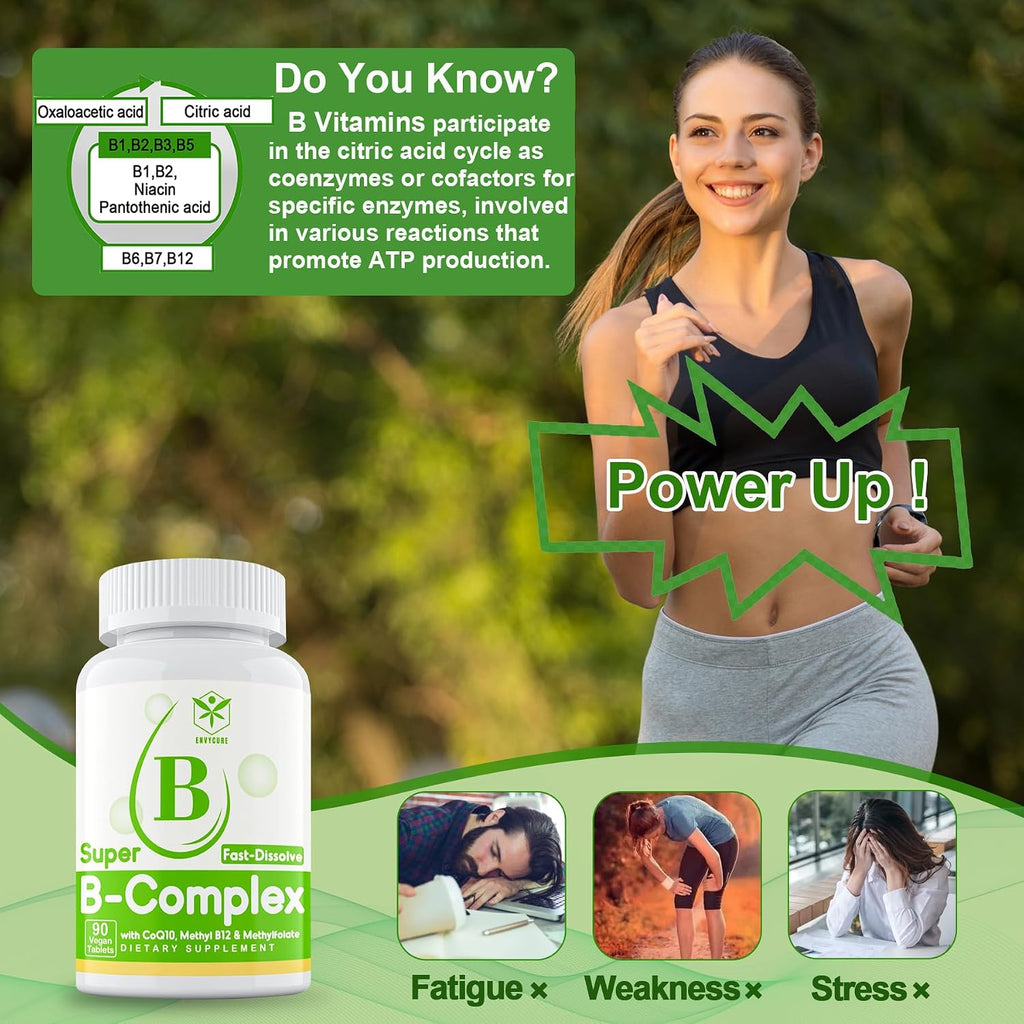 Complejo B Vitaminas sin Azúcar con Metil B12, Metilfolato, B6, B1, B2, B3 - Comprimidos Sublinguales de Rápida Disolución - 180 Comprimidos Veganos