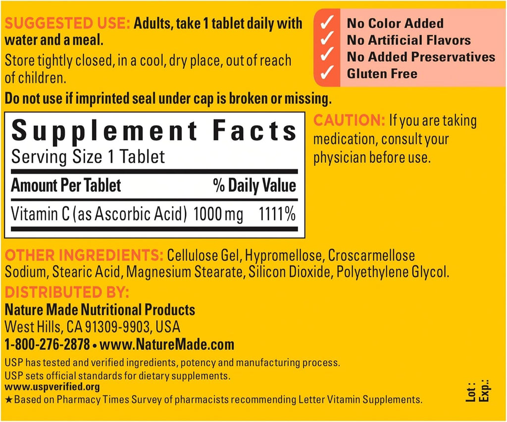 Nature Made Vitamina C 1000 mg - 300 Comprimidos (3 Envases de 100)