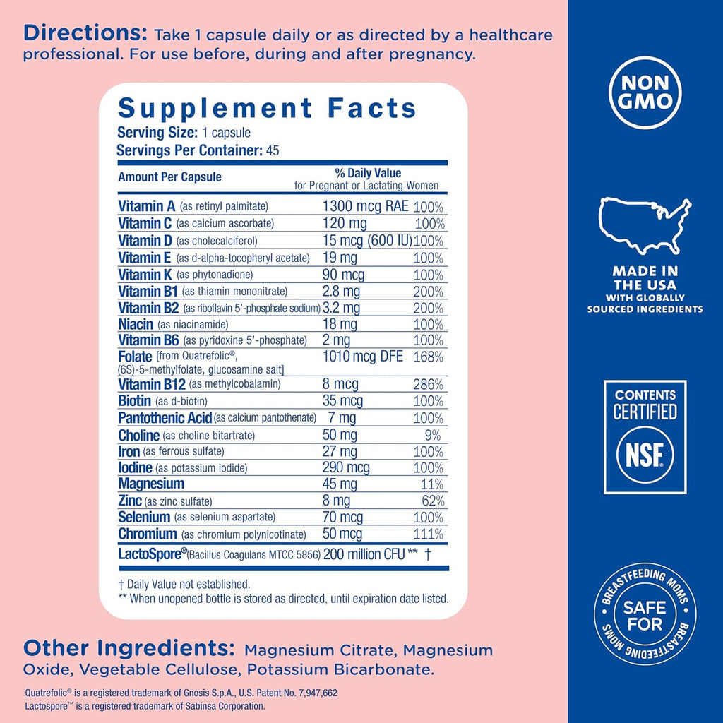 Mommy's Bliss Multivitamínico Prenatal con Ácido Fólico, Hierro y Probióticos - Vegano, Sin Gluten (45 cápsulas)