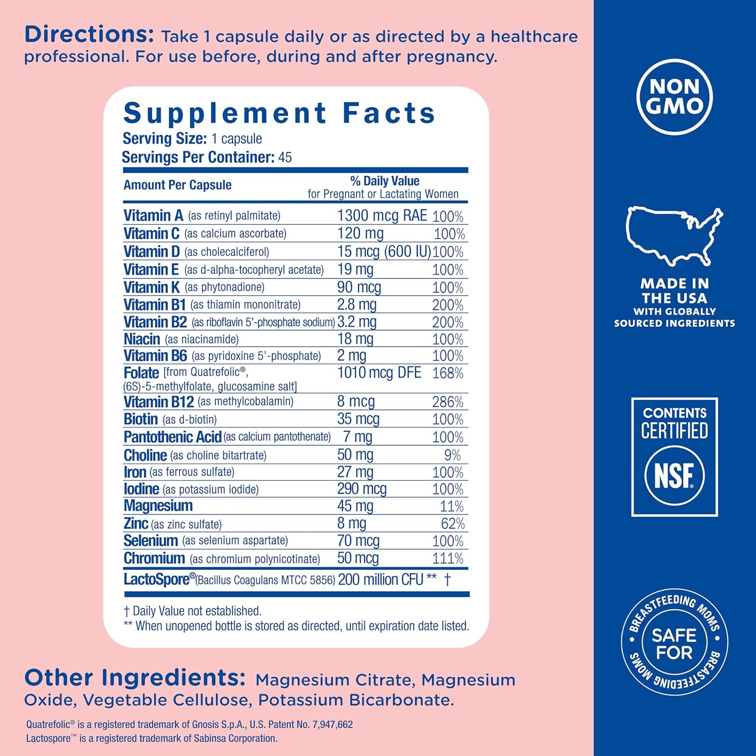 Mommy's Bliss Multivitamínico Prenatal con Ácido Fólico, Hierro y Probióticos - Vegano, Sin Gluten (45 cápsulas)