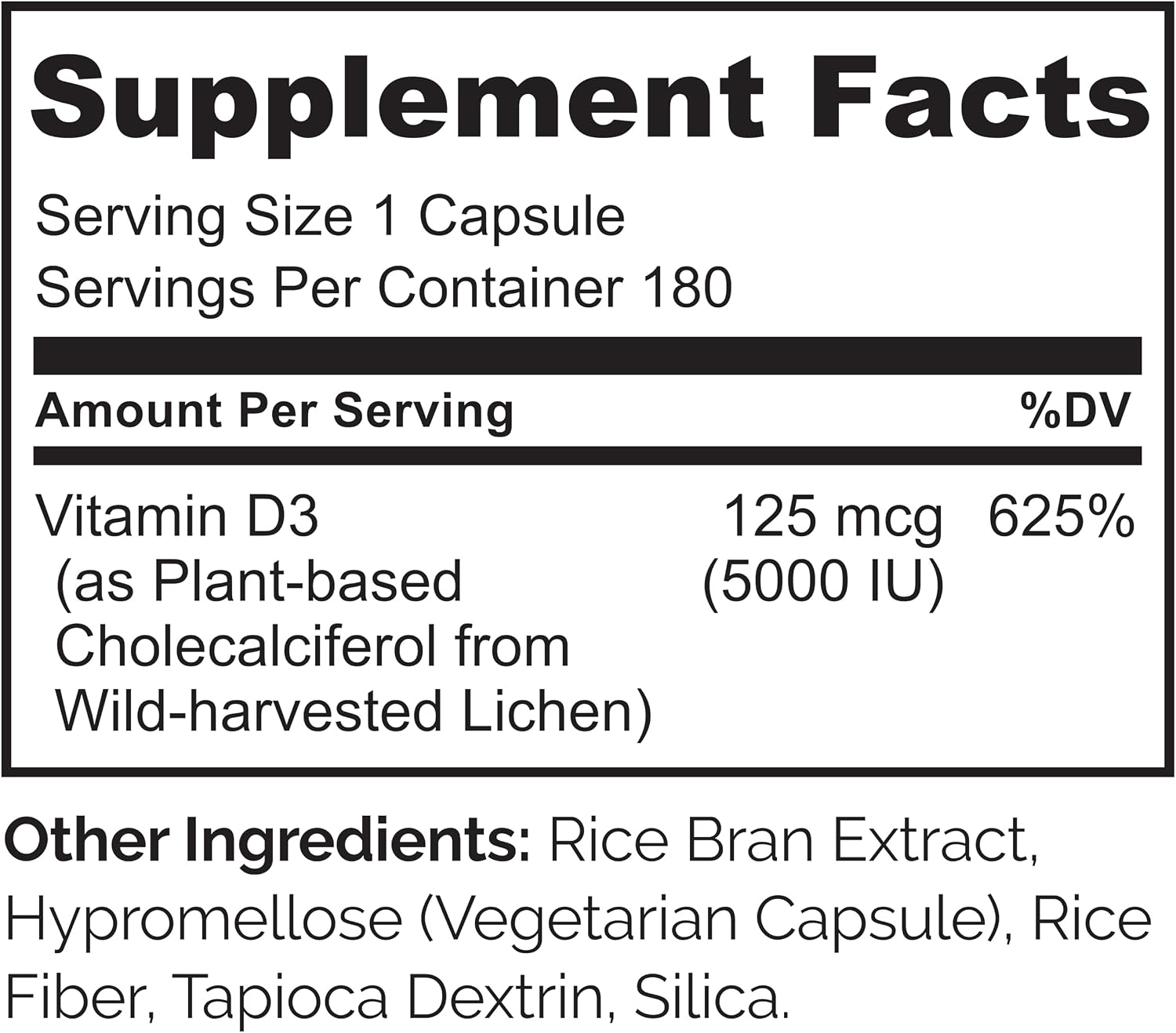 NATURELO Vitamina D3 5000 UI - Vegana a base de Liquen - 180 Cápsulas