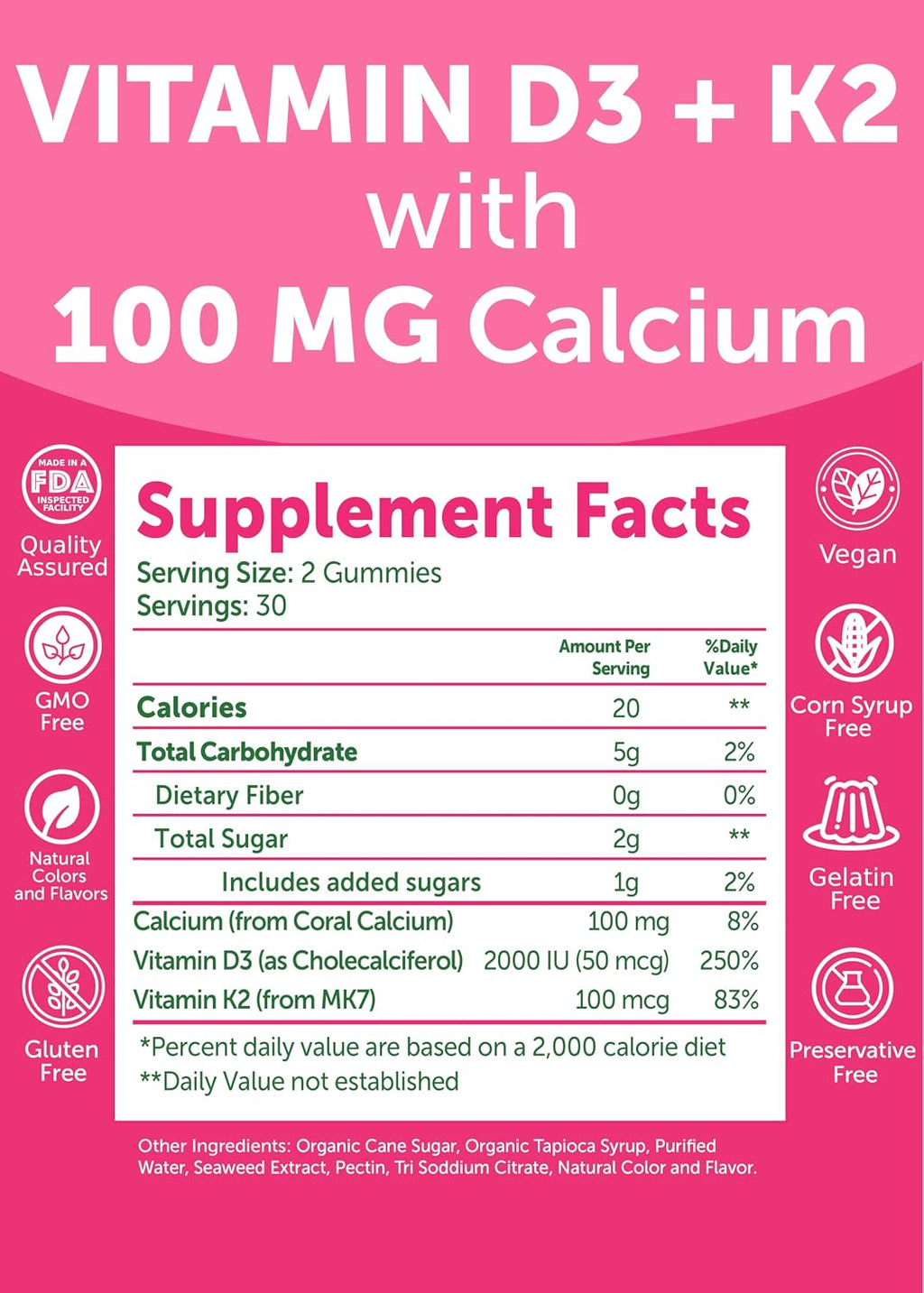 Lunakai Gummies de Vitamina D3 y K2 con Calcio – Suplemento Vegano Diario 3 en 1 para Huesos e Inmunidad, 60 gominolas