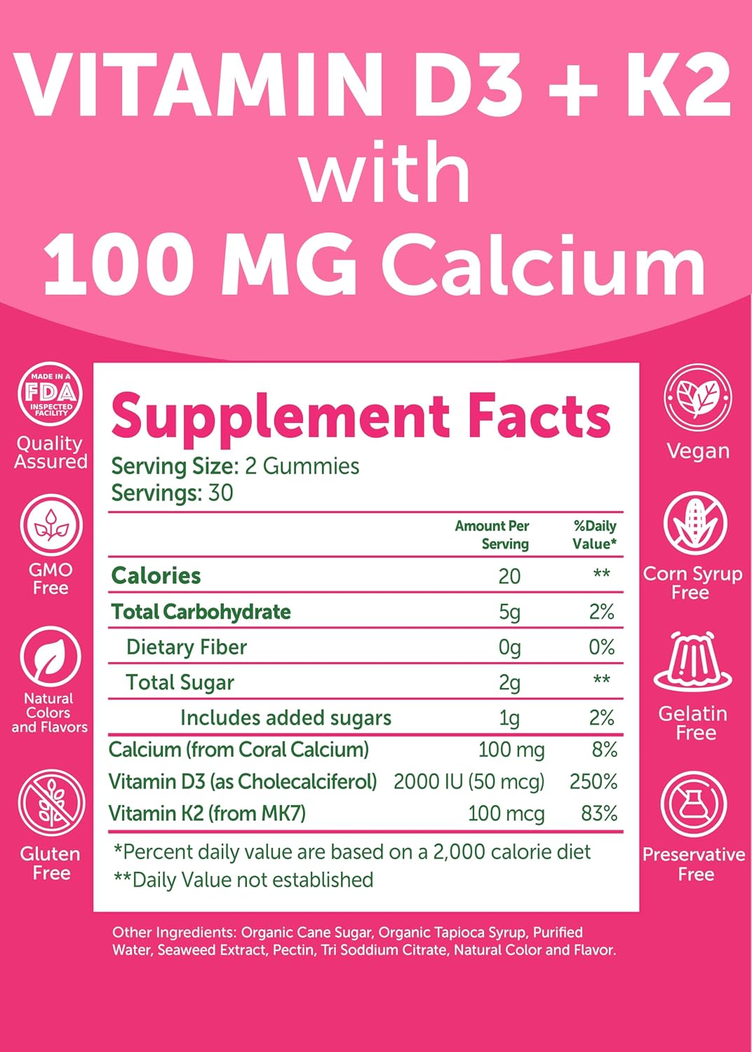Lunakai Gummies de Vitamina D3 y K2 con Calcio – Suplemento Vegano Diario 3 en 1 para Huesos e Inmunidad, 60 gominolas