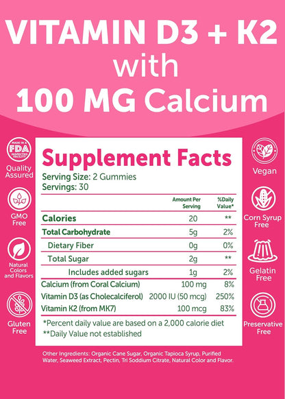 Lunakai Gummies de Vitamina D3 y K2 con Calcio – Suplemento Vegano Diario 3 en 1 para Huesos e Inmunidad, 60 gominolas – Image 5