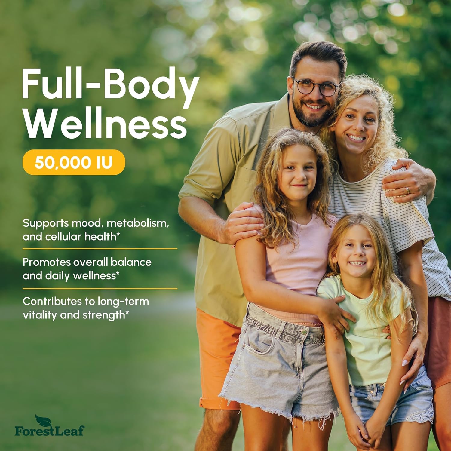 ForestLeaf Vitamina D3 50,000 UI | Suplemento de Vitamina D para Huesos, Dientes, Sistema Inmunitario | Dosis Semanal, 120 Cápsulas