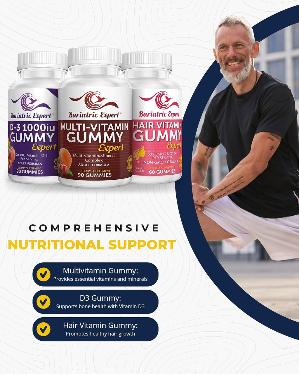 Pack Triple de Multivitamínicos Bariátricos - Gominolas Multivitamínicas, Vitamina D3 y Cabello