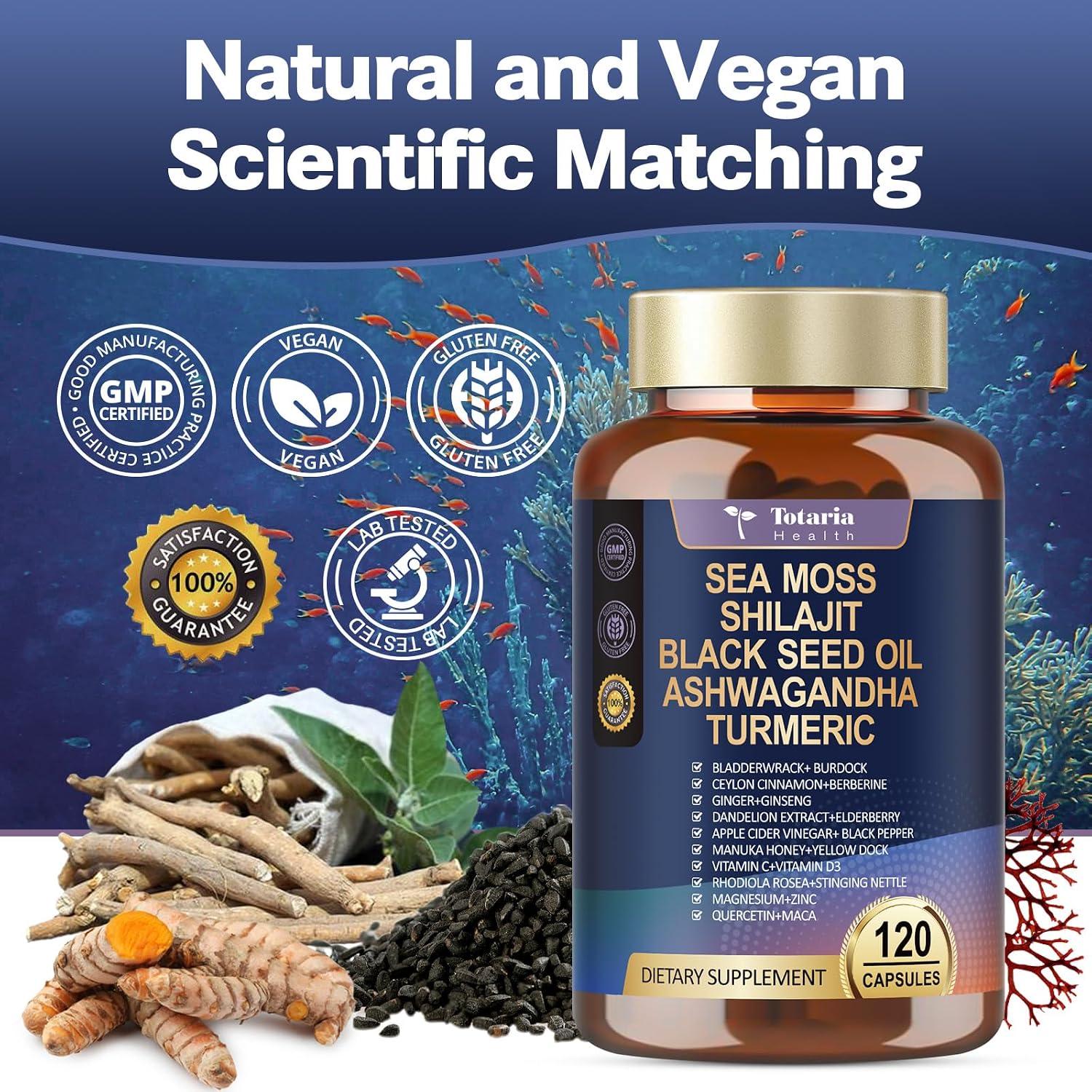 Totaria Cápsulas de Sea Moss 25 en 1, 120 Cápsulas por Frasco, 2 Frascos