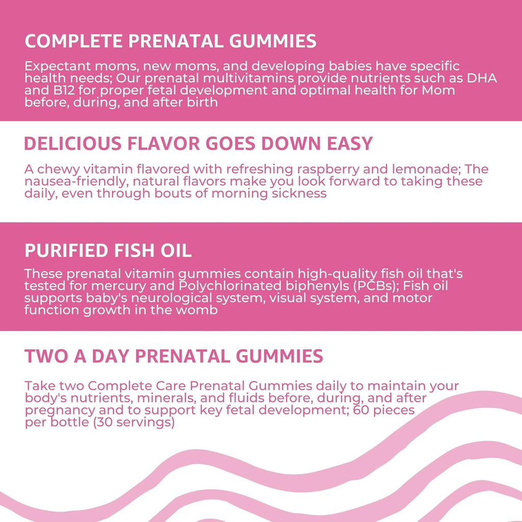 Baby Blues Gominolas Prenatales – Multivitamínico con DHA y Ácido Fólico, Sin Hierro, Sabor Limonada de Frambuesa (60 Gominolas)