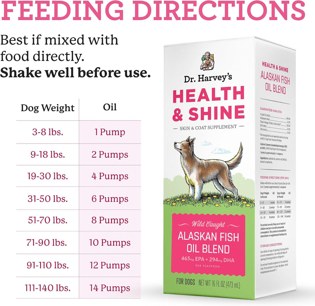 Health & Shine Aceite de Pescado de Alaska para Perros - Apoya Corazón, Cerebro y Ojos (473 ml)