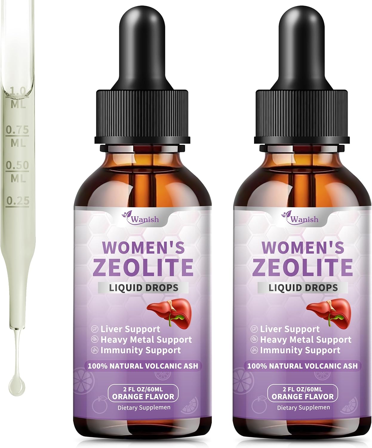 Gotas Premium de Zeolita para Mujeres - 99%+ Ceniza Volcánica Natural Pura con Vitamina B12 y D3 - 118 ml