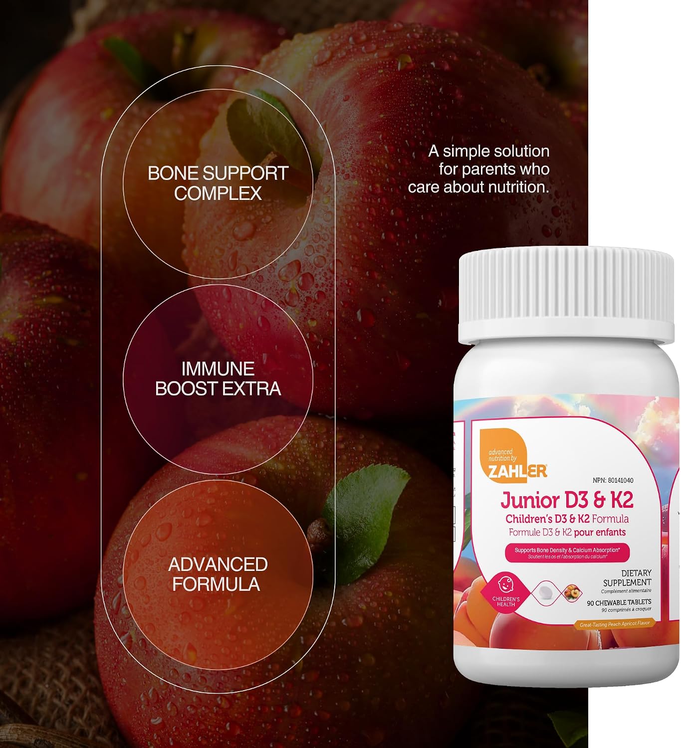 Zahler Junior D3 & K2 - 90 Comprimidos Masticables para Niños
