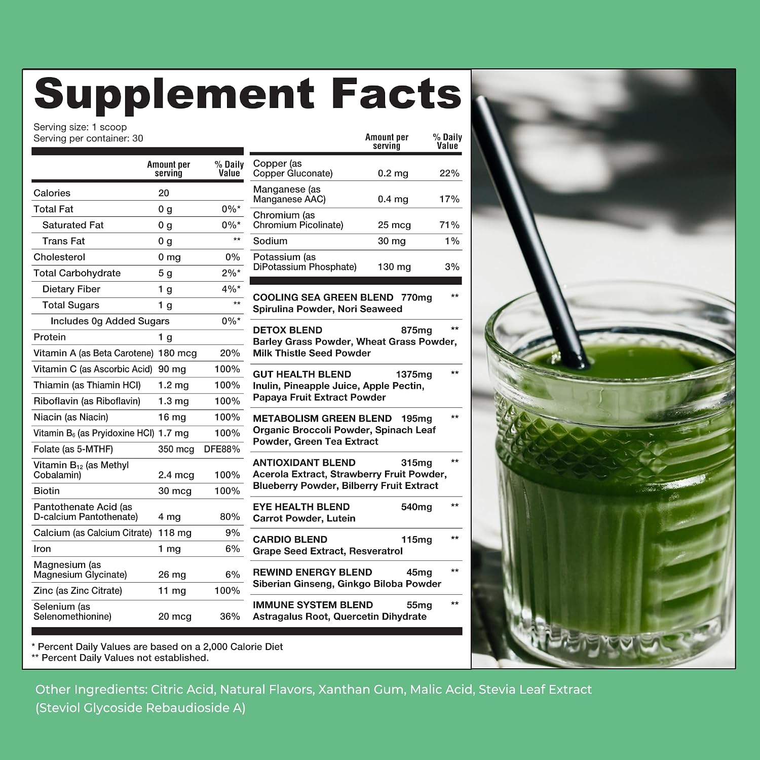 Rewind Best Tasting Super Greens Powder - Sabor Melocotón - 40+ Superalimentos con Vitaminas y Minerales