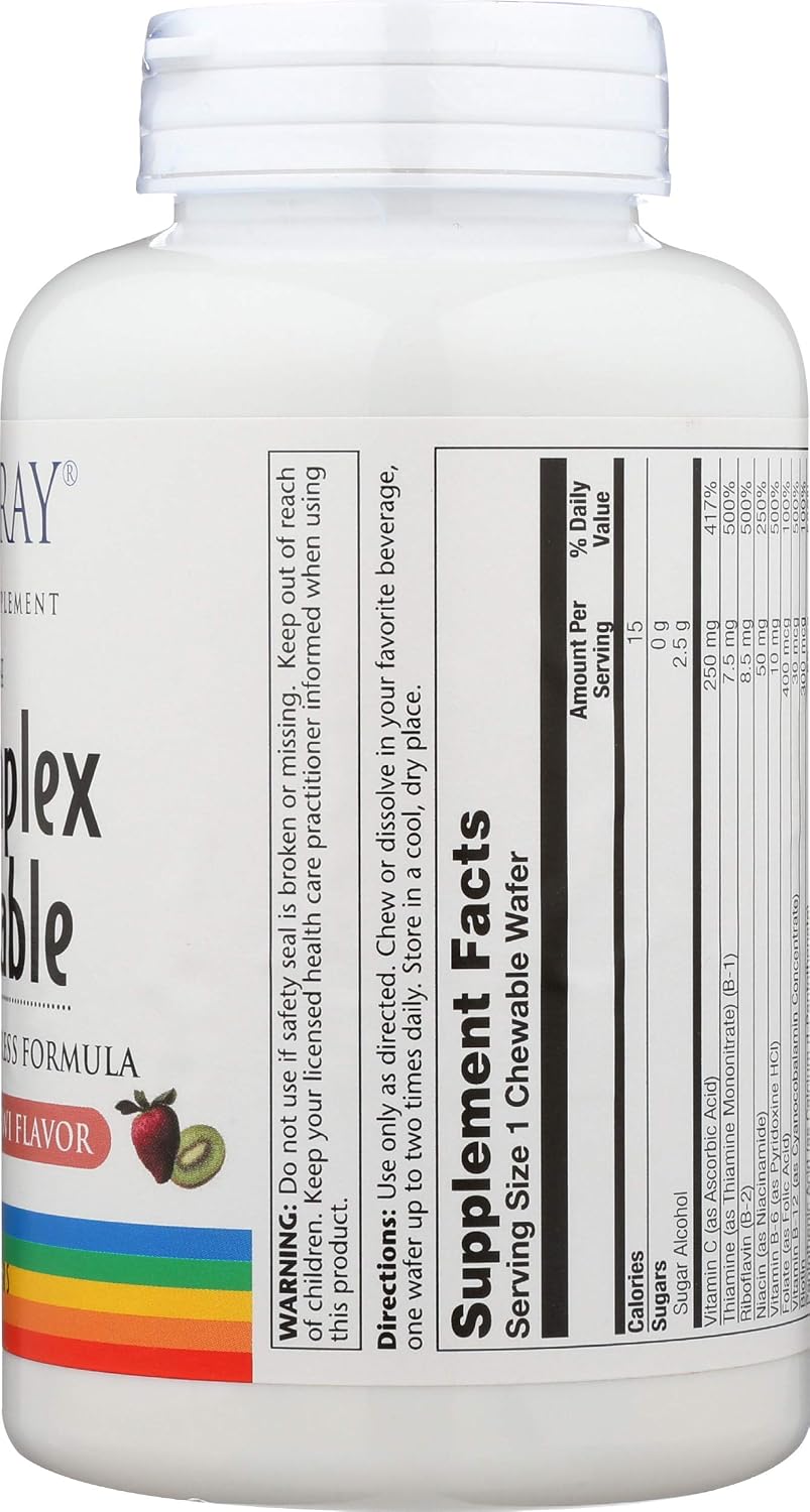 Solaray Complejo B Masticable de Alta Potencia, Sabor Natural a Fresa, 50 Comprimidos Masticables