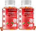 Vitamatic Vitamina A 25000 UI Gominolas Sin Azúcar (Palmitato de Retinilo) - Sabor Natural a Fresa - 120 Gominolas (2 Frascos)