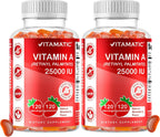 Vitamatic Vitamina A 25000 UI Gominolas Sin Azúcar (Palmitato de Retinilo) - Sabor Natural a Fresa - 120 Gominolas (2 Frascos)