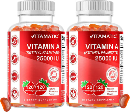 Vitamatic Vitamina A 25000 UI Gominolas Sin Azúcar (Palmitato de Retinilo) - Sabor Natural a Fresa - 120 Gominolas (2 – Image 1